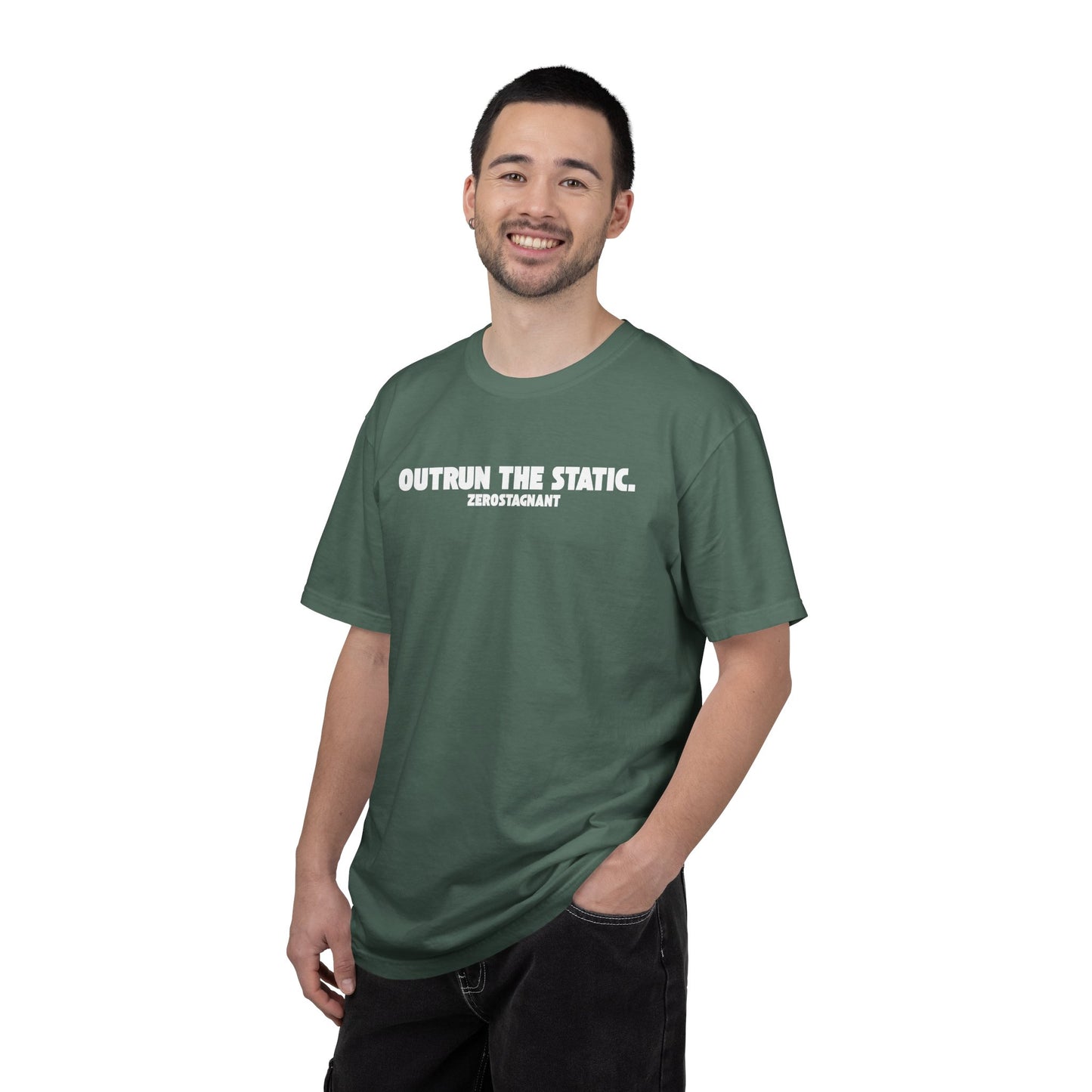 Outrun the Static T-Shirt — Unisex Garment-Dyed T-shirt—Motivational Fitness Tee