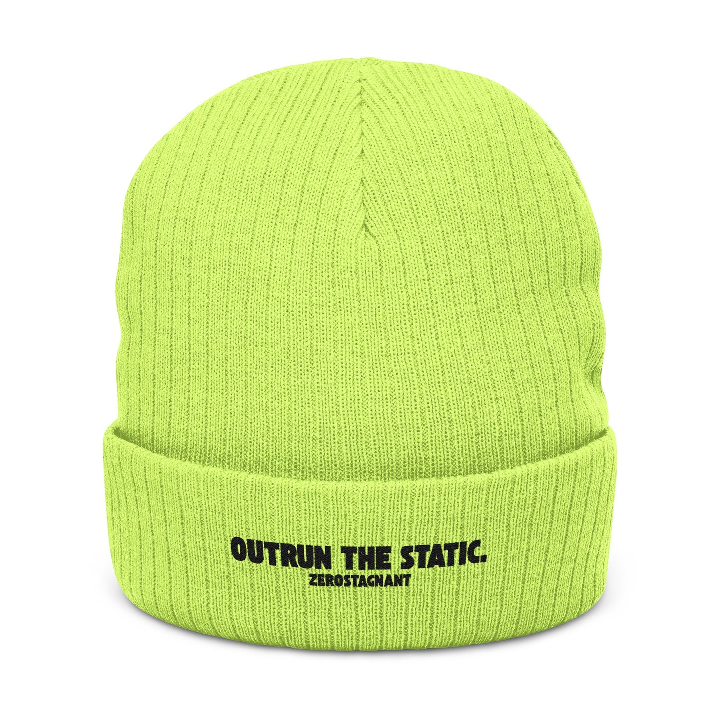 Outrun the Static — Ribbed Knit Beanie (Embroidery)