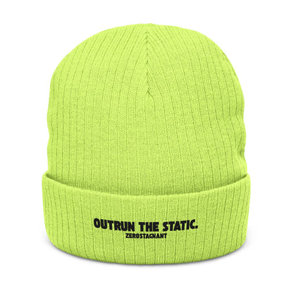 Outrun the Static — Ribbed Knit Beanie (Embroidery)