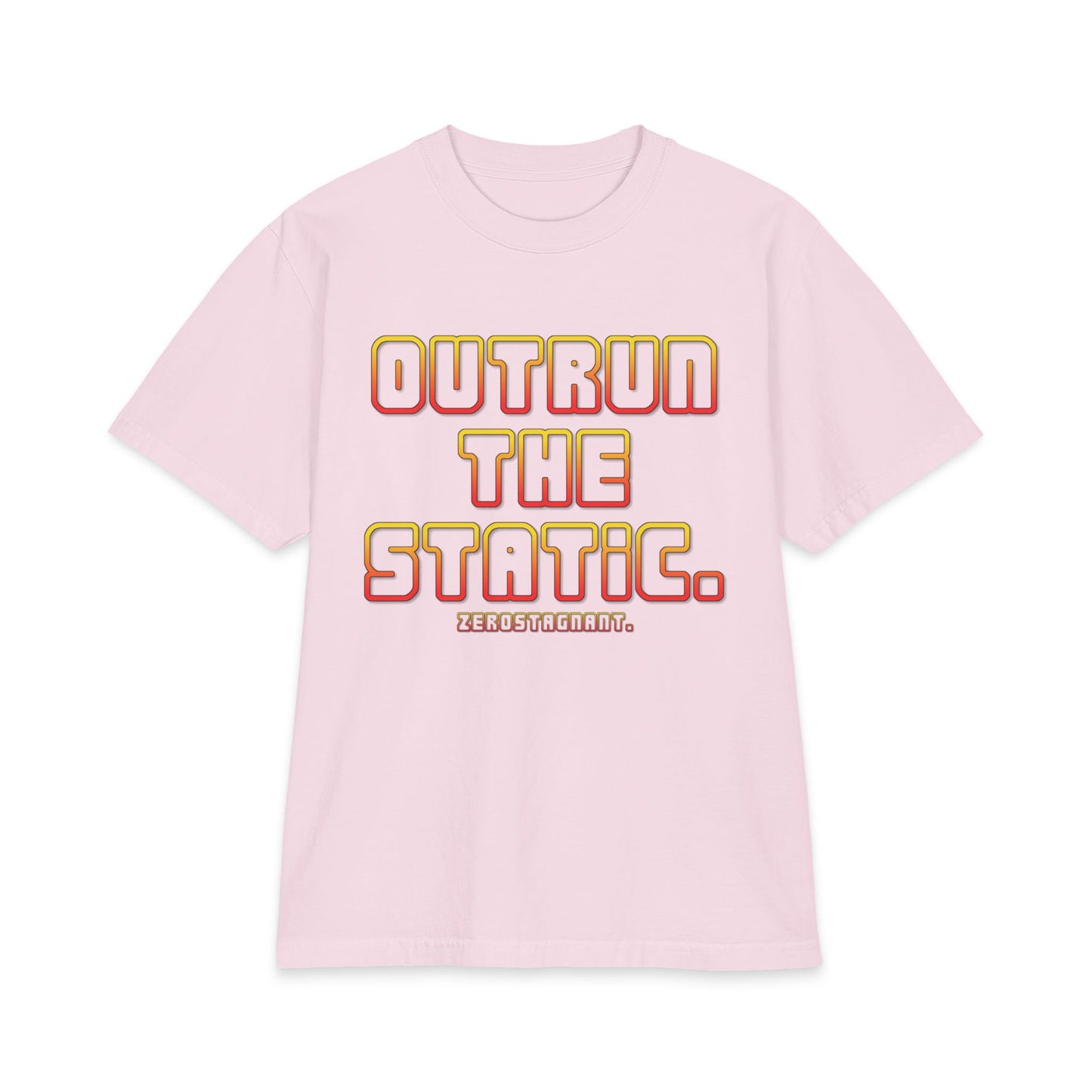 Outrun The Static T-Shirt — Unisex Max Heavyweight Short Sleeve — Retro Gradient Graphic, Non-Stop