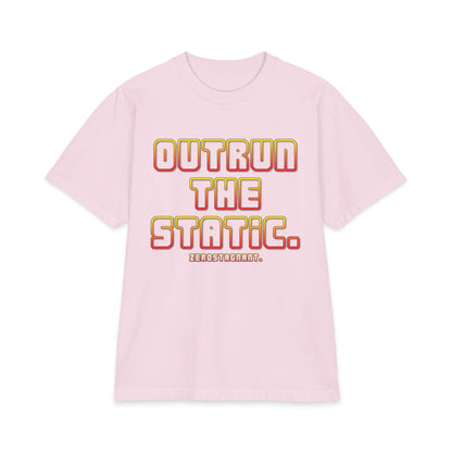 Outrun The Static T-Shirt — Unisex Max Heavyweight Short Sleeve — Retro Gradient Graphic, Non-Stop