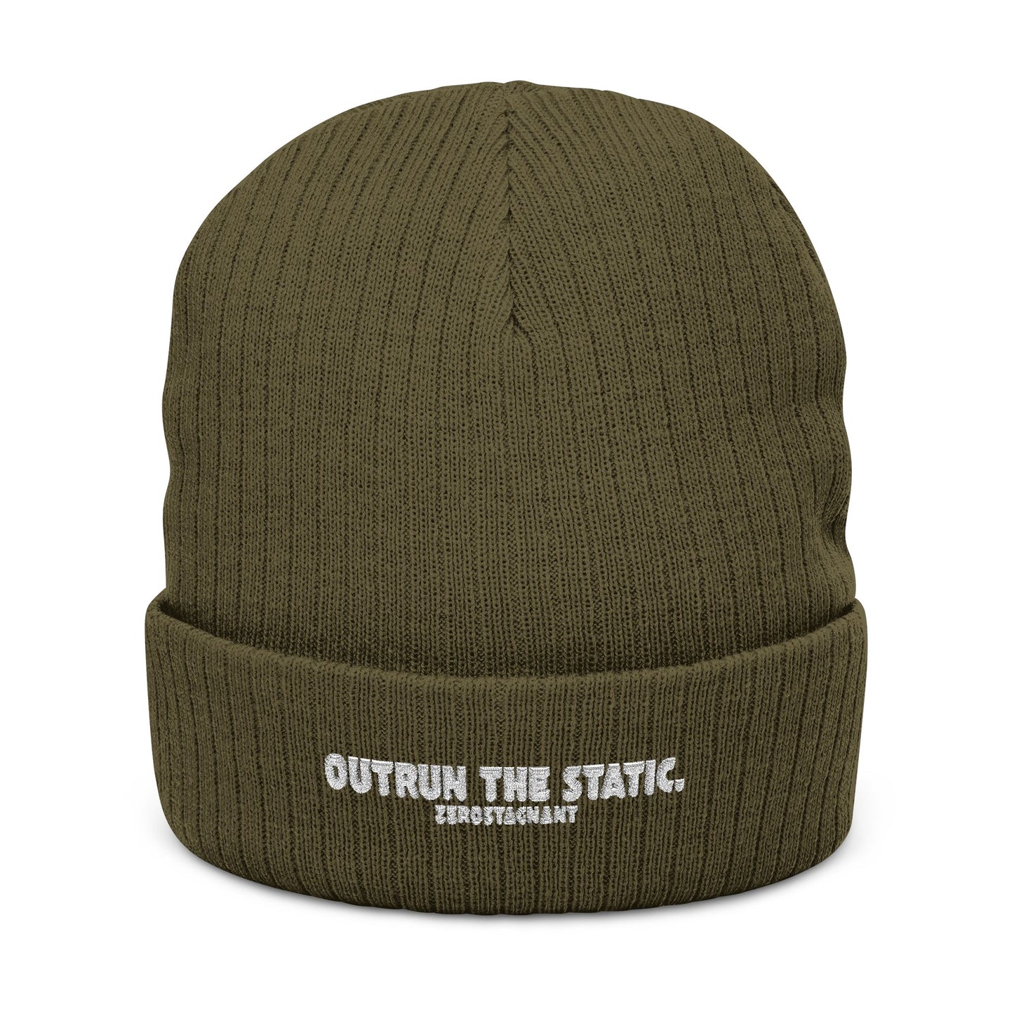 Outrun the Static — Ribbed Knit Beanie (Embroidery)