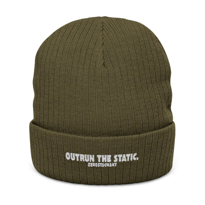 Outrun the Static — Ribbed Knit Beanie (Embroidery)