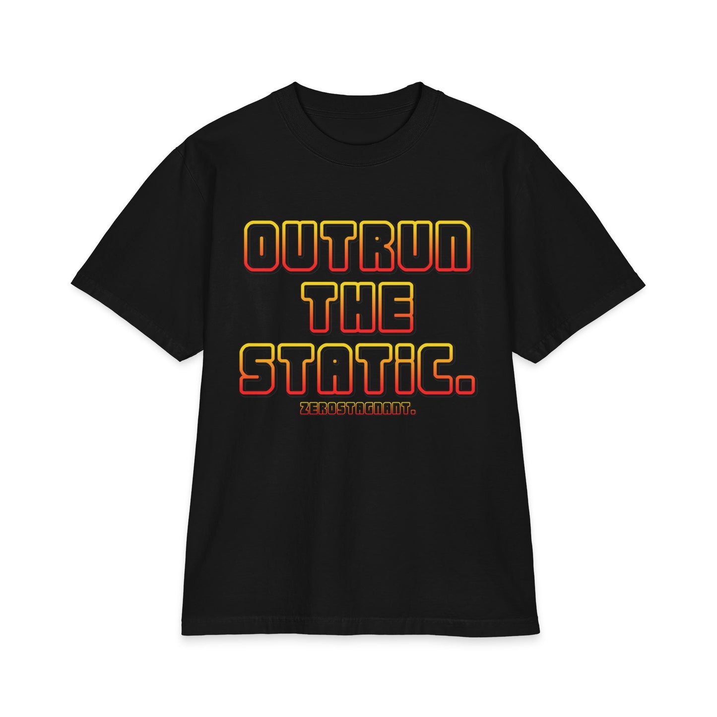 Outrun The Static T-Shirt — Unisex Max Heavyweight Short Sleeve — Retro Gradient Graphic, Non-Stop