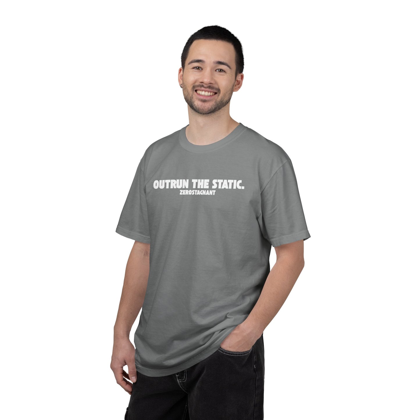Outrun the Static T-Shirt — Unisex Garment-Dyed T-shirt—Motivational Fitness Tee
