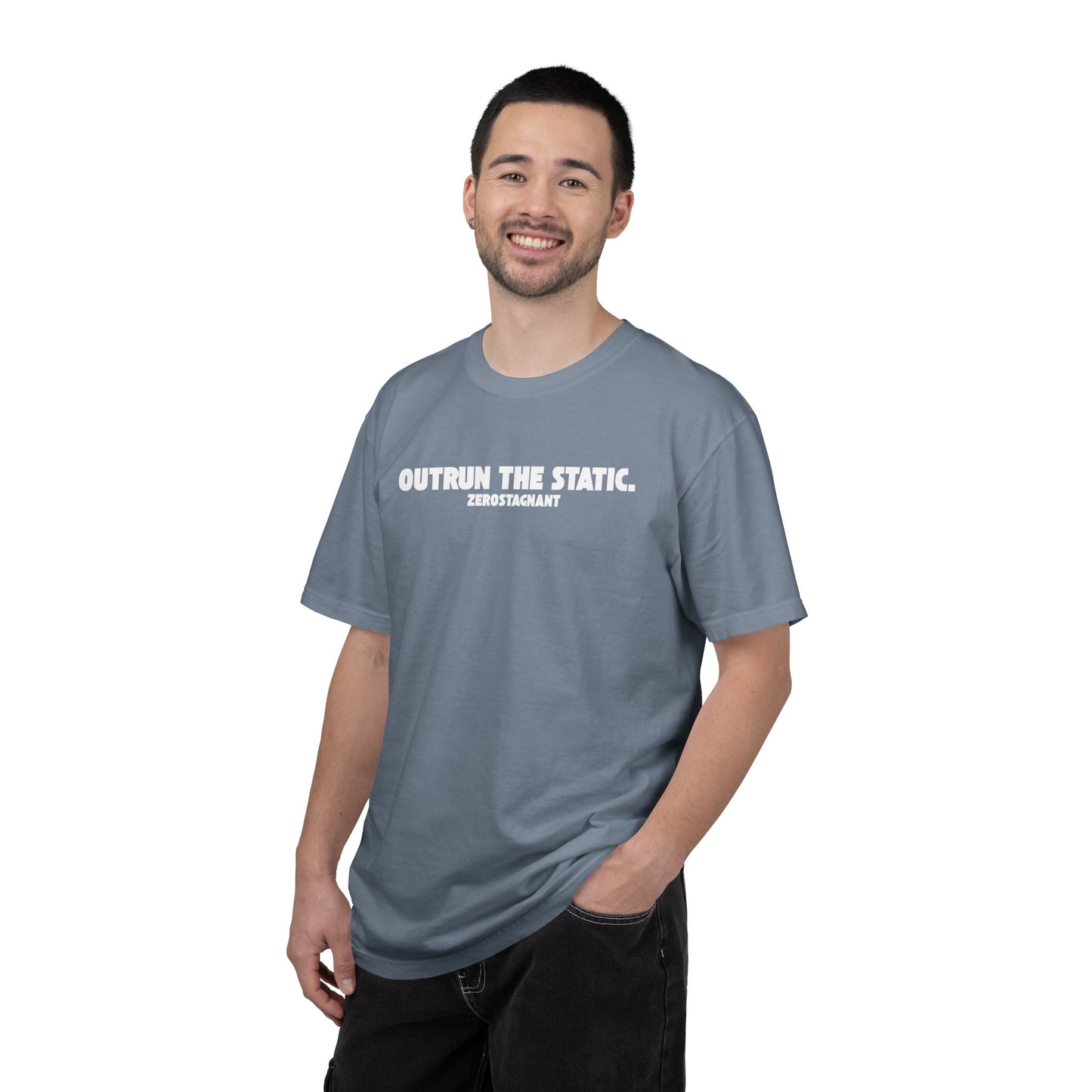 Outrun the Static T-Shirt — Unisex Garment-Dyed T-shirt—Motivational Fitness Tee
