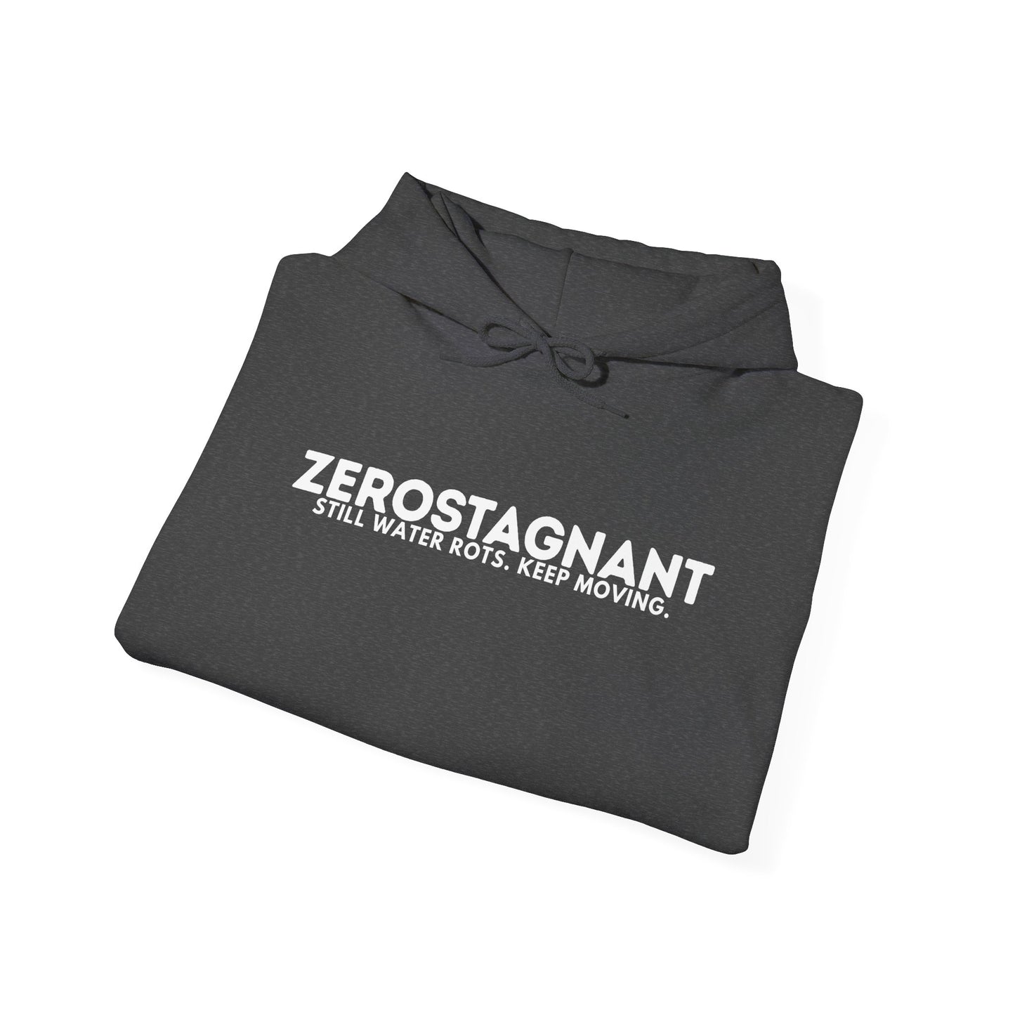 Hoodie — "Zerostagnant: Still. Water Rots. Keep Moving."