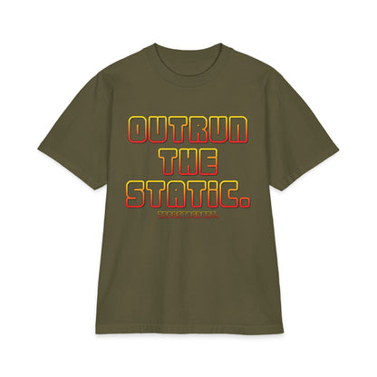 Outrun The Static T-Shirt — Unisex Max Heavyweight Short Sleeve — Retro Gradient Graphic, Non-Stop