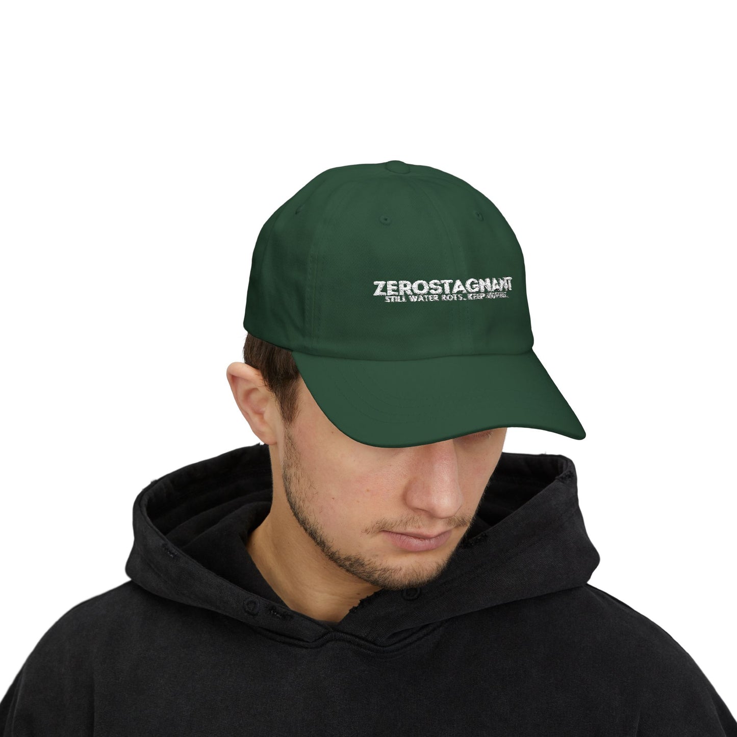 Dad Cap — Embroidered "Zerostagnant: Still Water Roots. Keep Moving."
