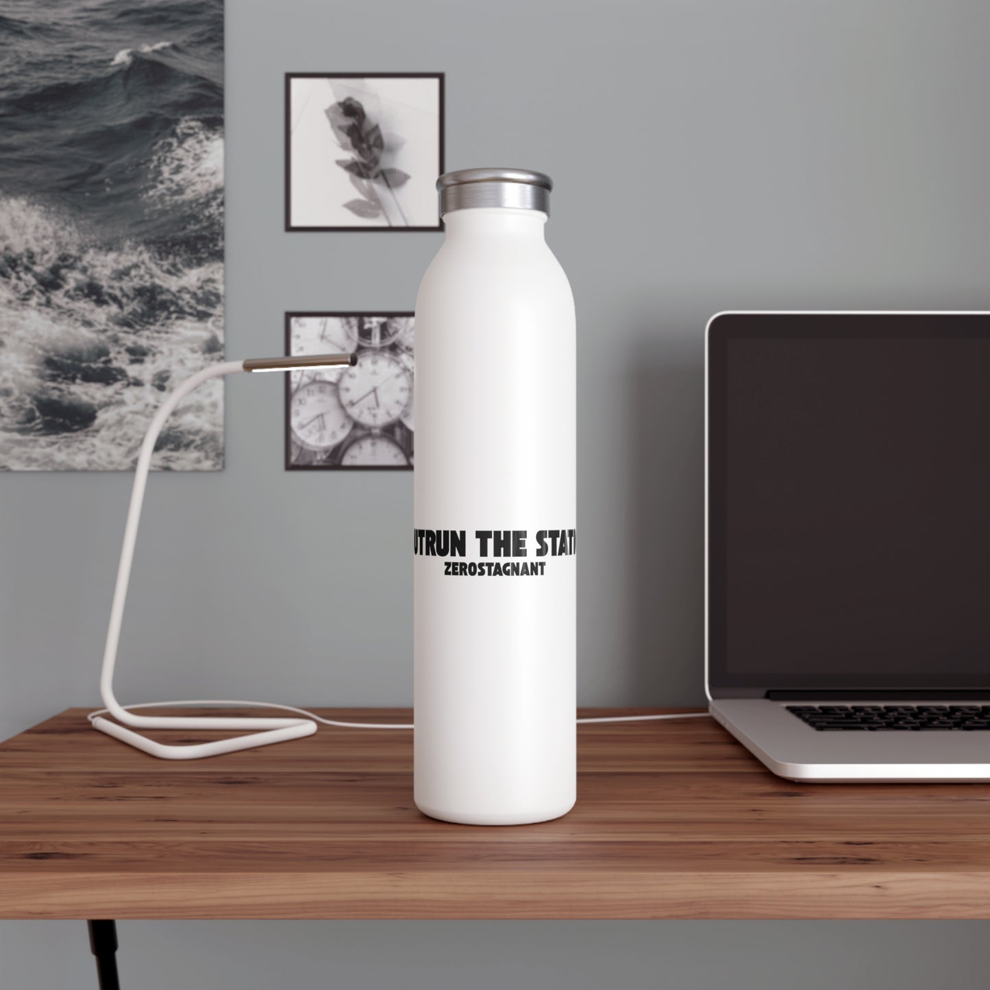 Outrun the Static — Slim Water Bottle, Stainless Steel, 20 Oz