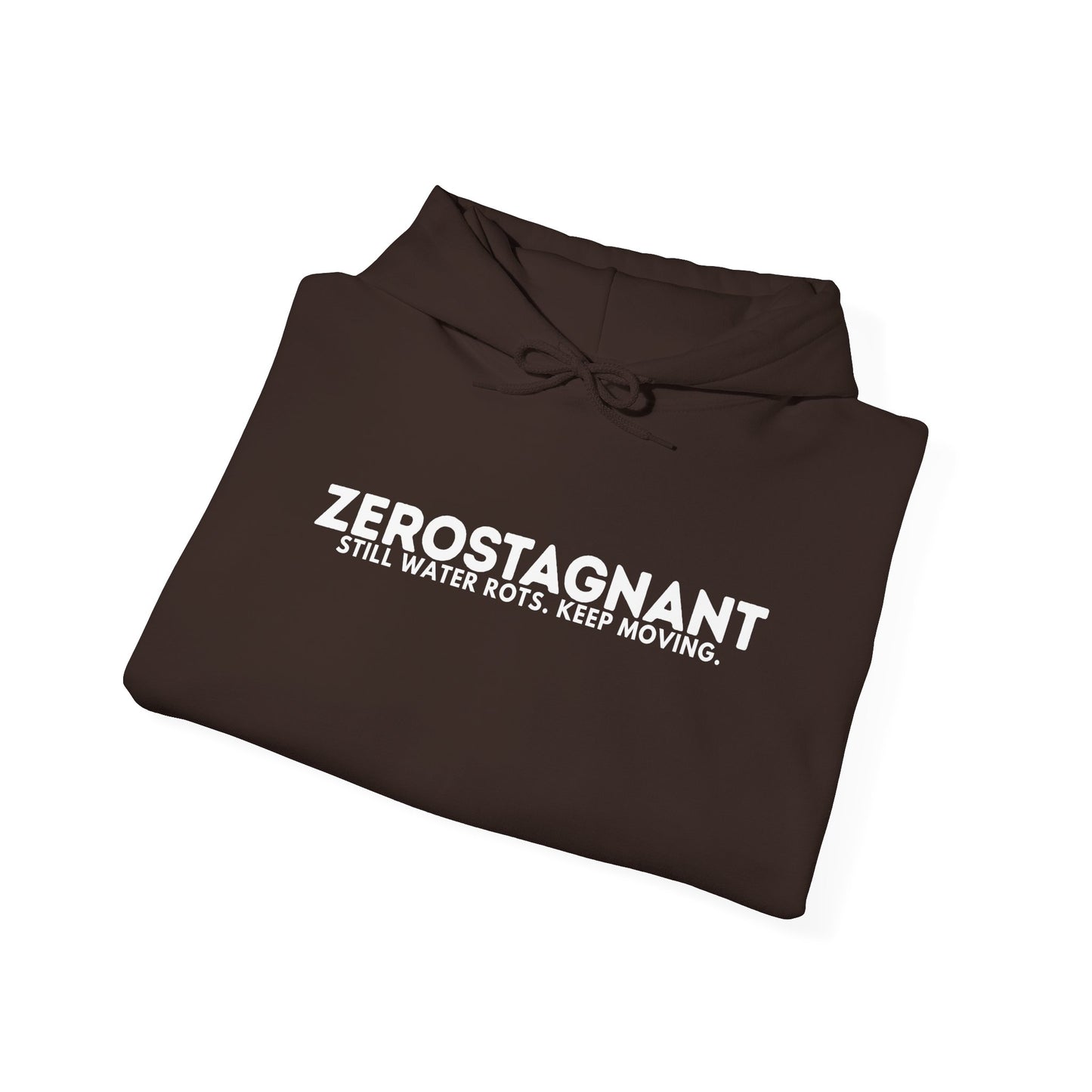 Hoodie — "Zerostagnant: Still. Water Rots. Keep Moving."