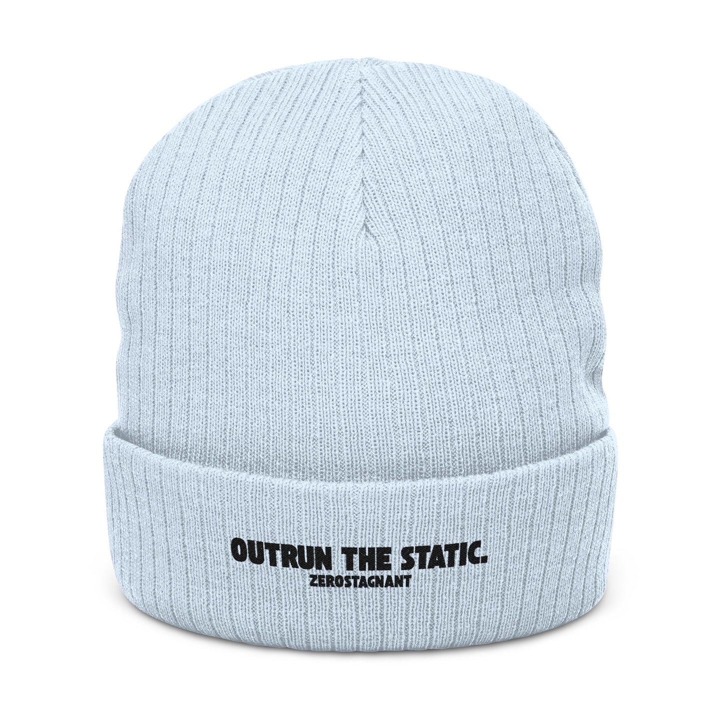 Outrun the Static — Ribbed Knit Beanie (Embroidery)