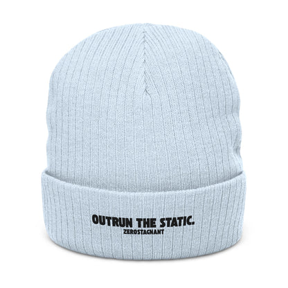Outrun the Static — Ribbed Knit Beanie (Embroidery)