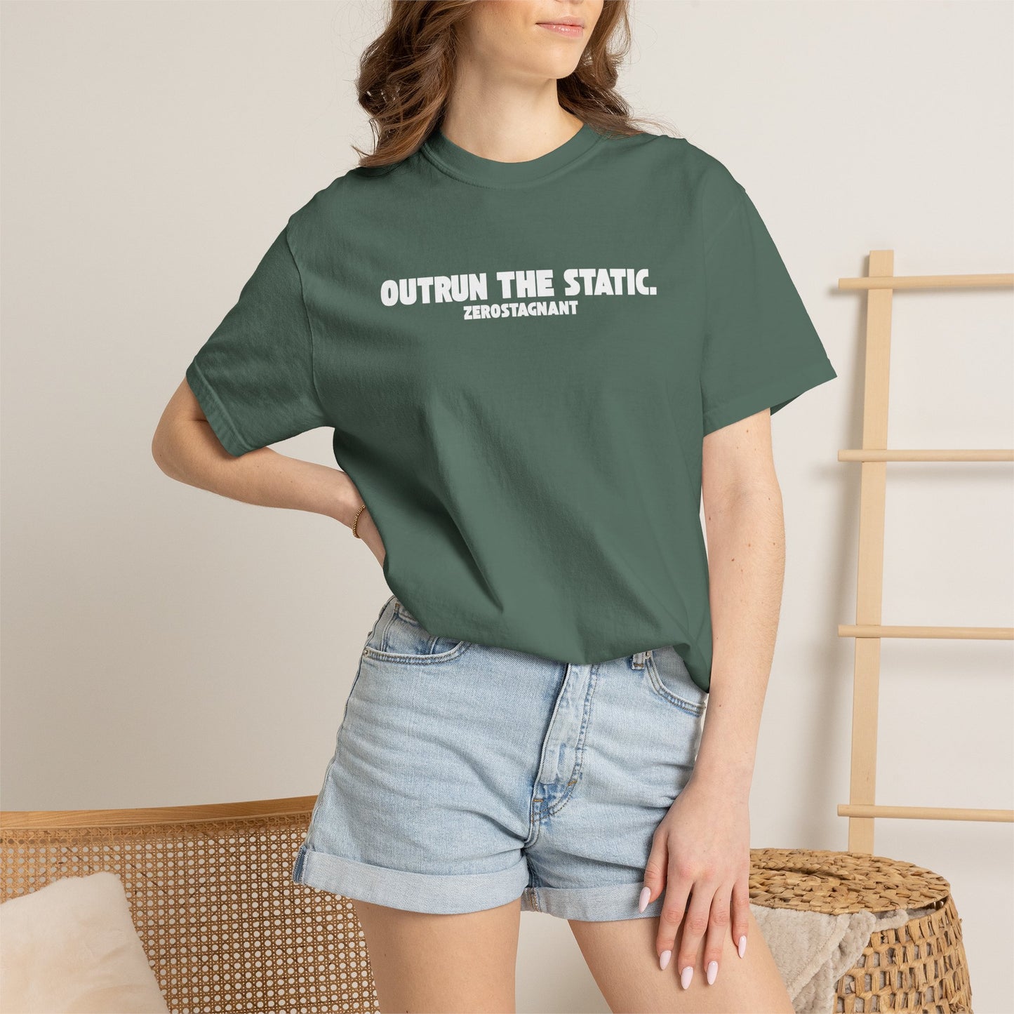 Outrun the Static T-Shirt — Unisex Garment-Dyed T-shirt—Motivational Fitness Tee