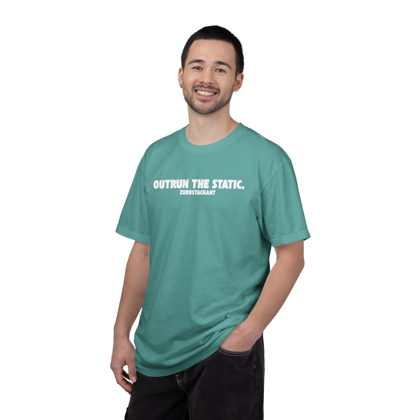 Outrun the Static T-Shirt — Unisex Garment-Dyed T-shirt—Motivational Fitness Tee