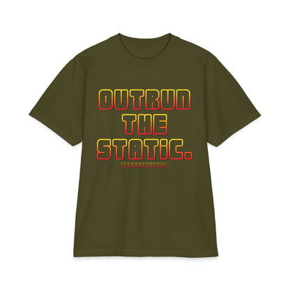 Outrun The Static T-Shirt — Unisex Max Heavyweight Short Sleeve — Retro Gradient Graphic, Non-Stop
