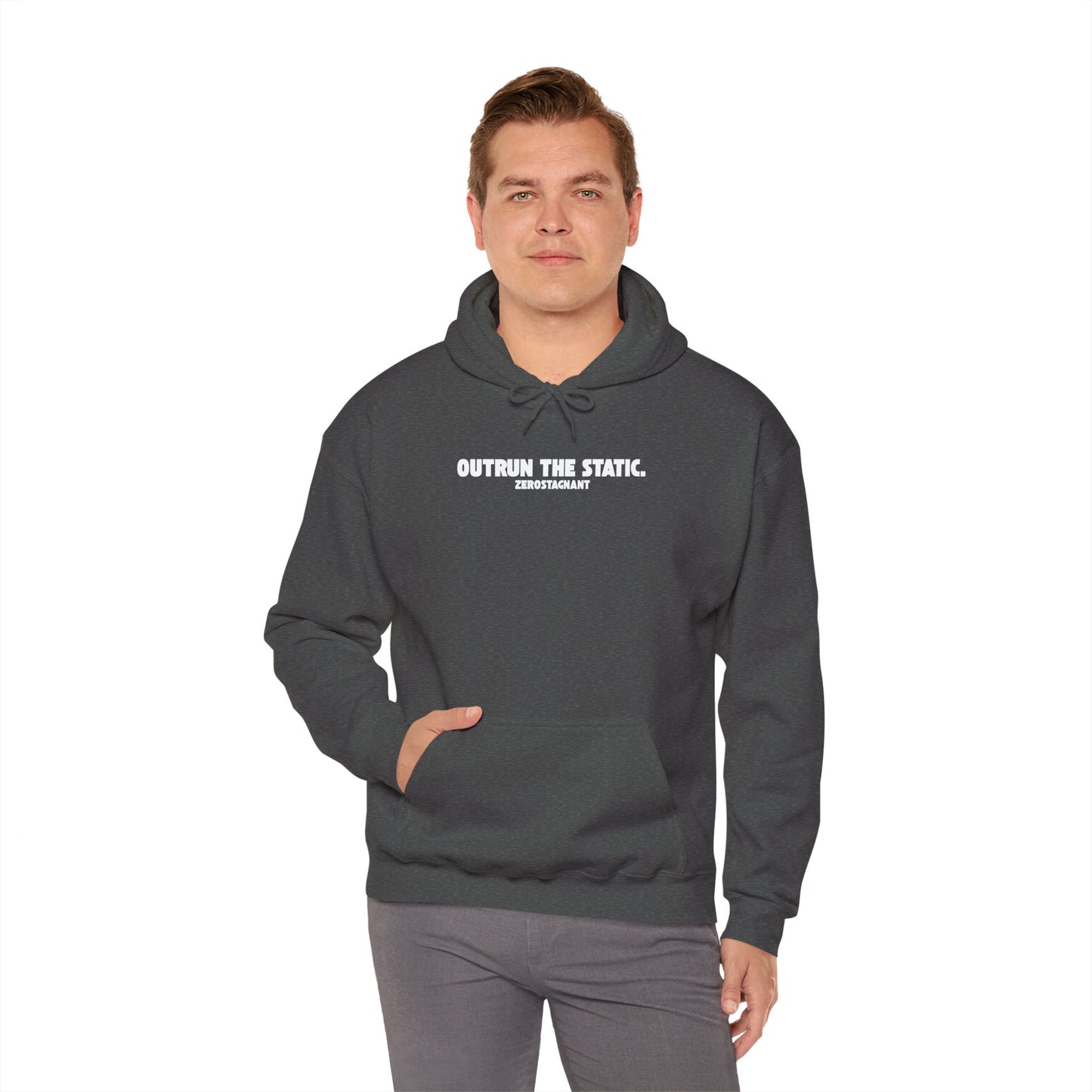 Outrun The Static, Hoodie — Unisex Heavy Blend™ Hooded Sweatshirt — Motivational Fitness Hoodie